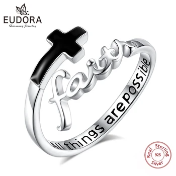 Women's Eudora Sterling Silver & Obsidian Faith Cross Ring