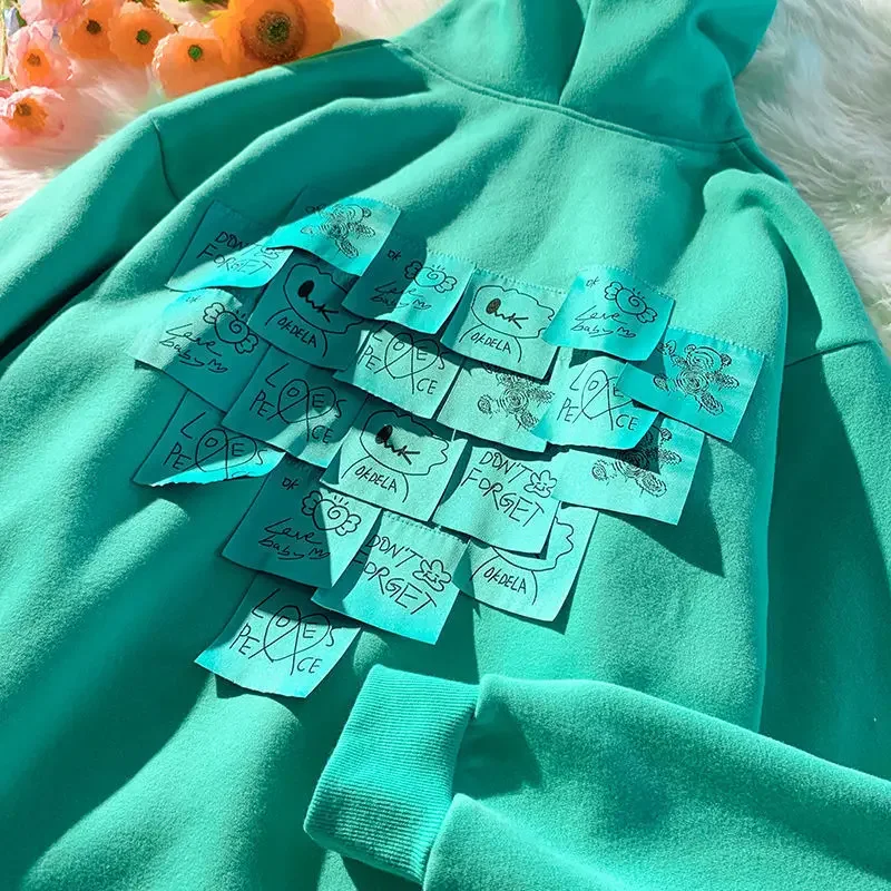 Sweaters For Women Autumn Hip-hop Heart-shaped Post-it Dark Oversize Female Long-sleeved Hoodies Cotton Loose Street Girl Trend