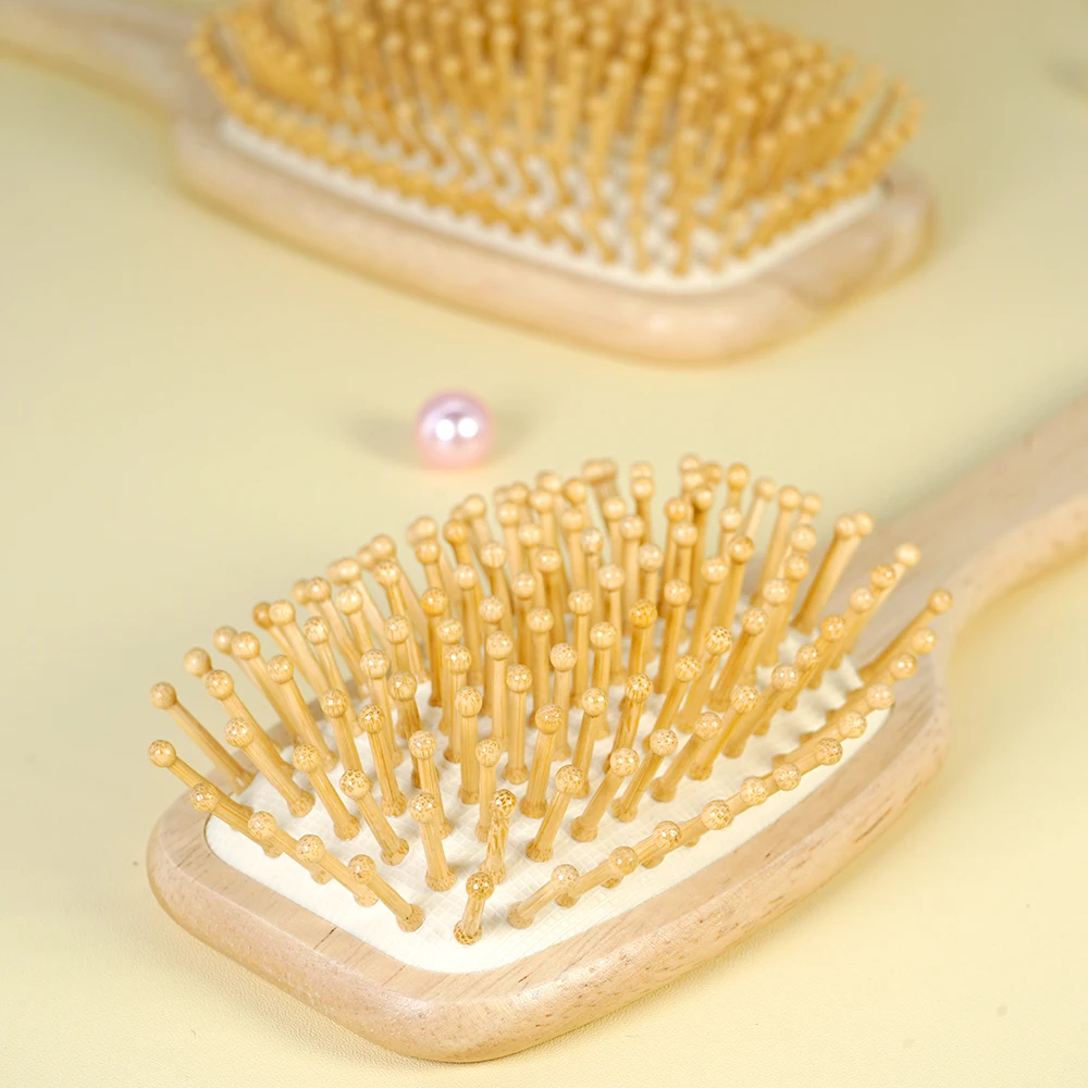천연 대나무 패들 빗 에어 쿠션 빗 두피 마사지 정전기 방지 엉킴 방지 빗 실제 머리카락 가발 전용 특수 빗