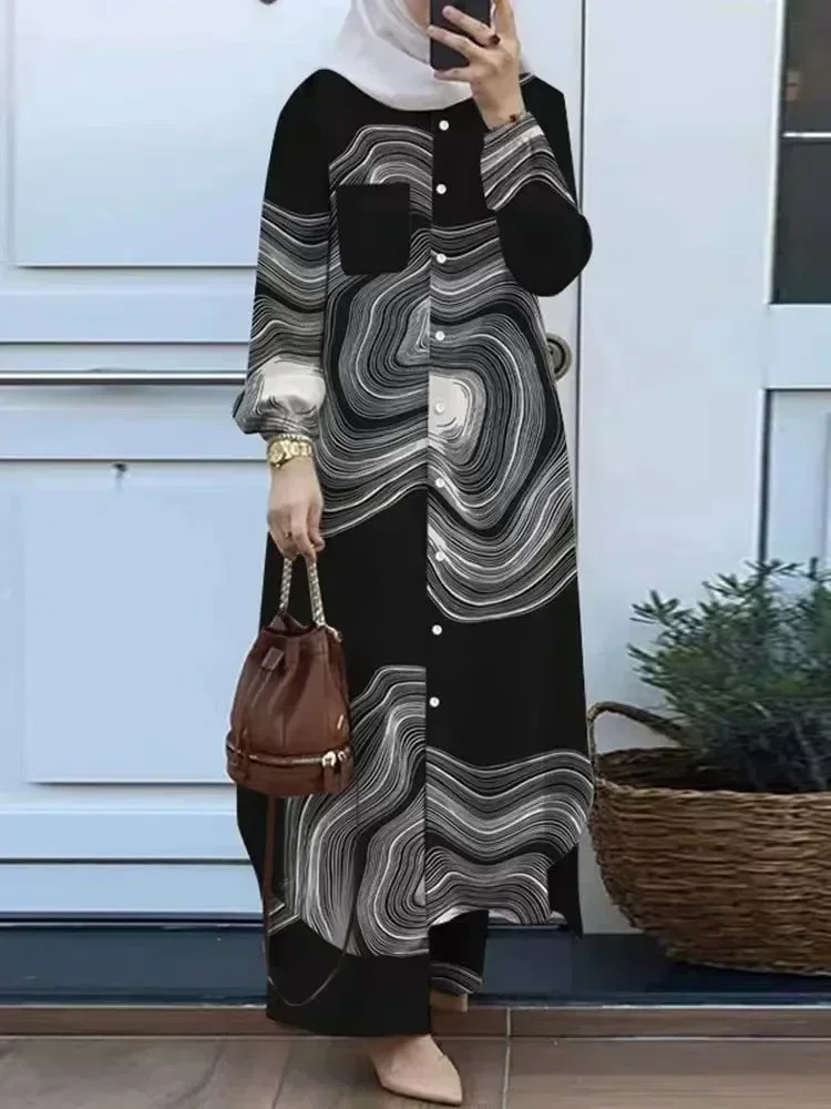 Ramadan Muslim holiday with a set of two pieces, women's shirt and pants suits, blouse, Moroccan caftan, Islamic dress.