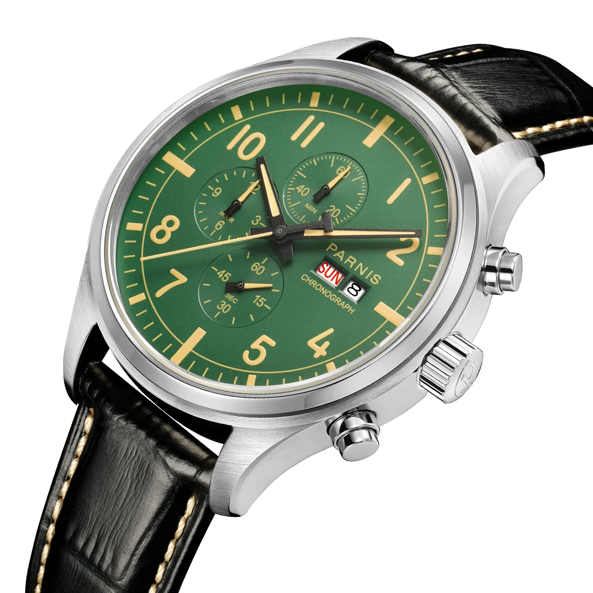 Parnis 43mm Green Dial Quartz Watch 