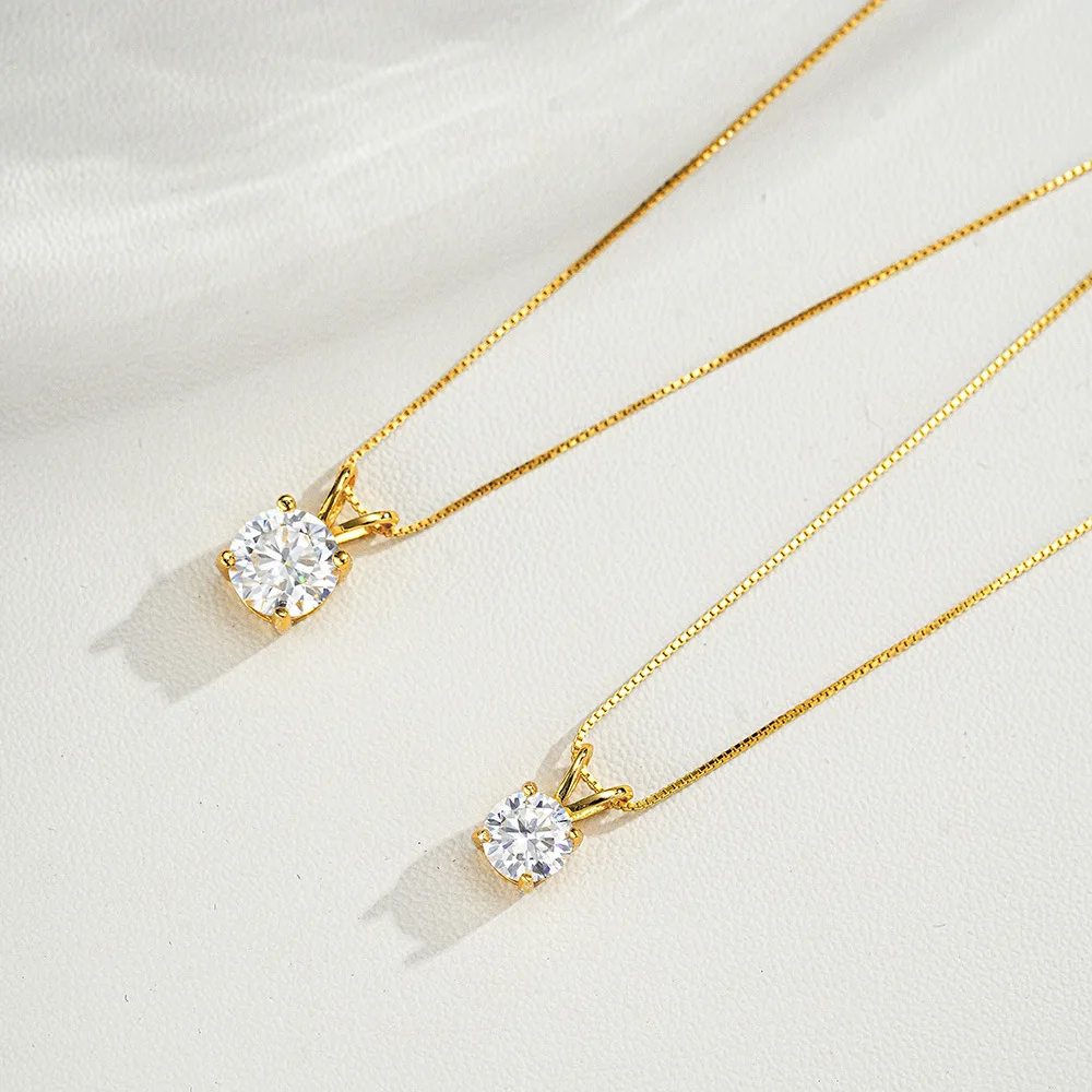 1-2CT Moissanite Pendant Necklace for Women 14K Gold Plated 925 Sterling Silver D Color Moissanite 45cm Free Necklace Chain