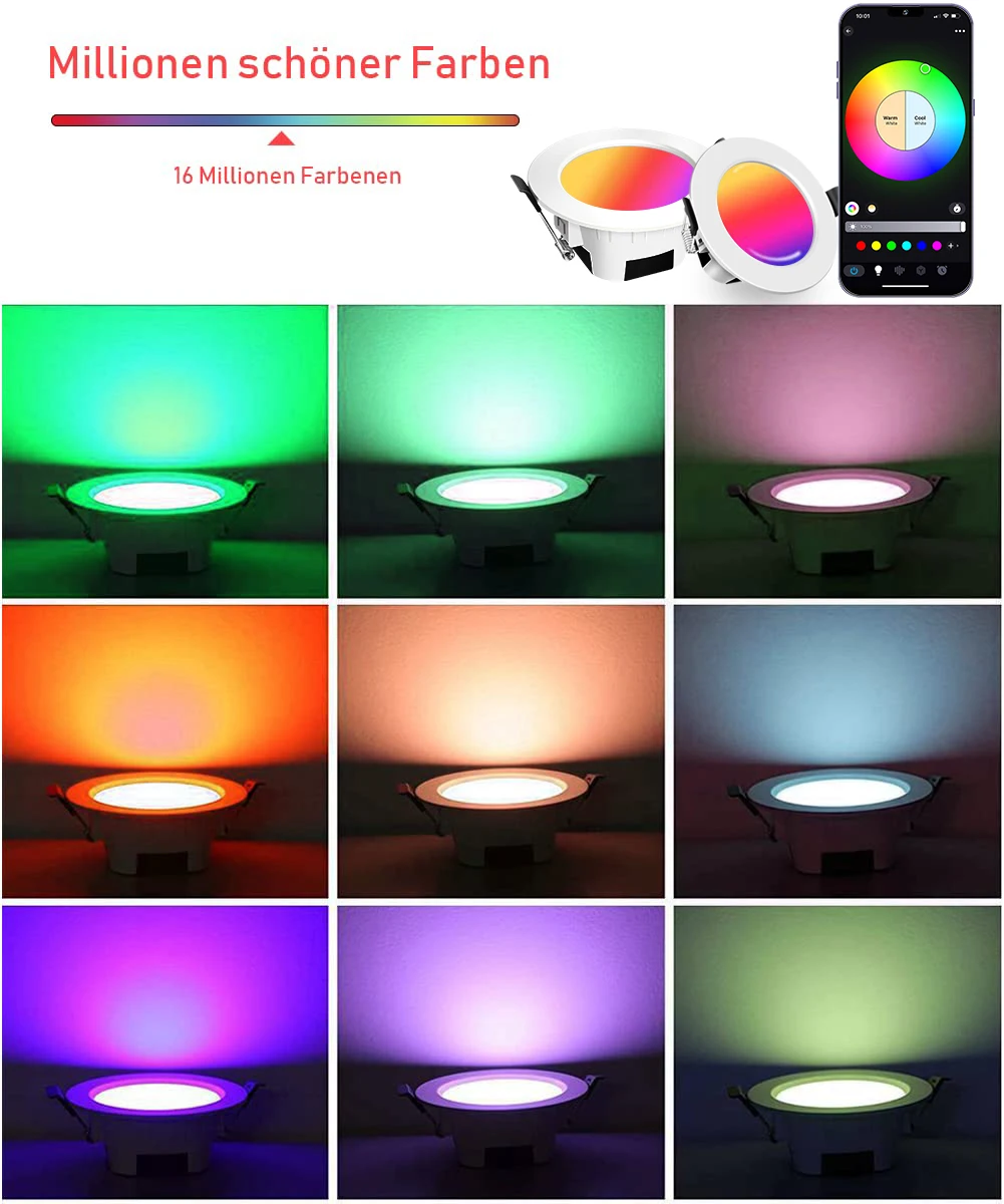 4X 5W 9W RGB 3000-6000K Warm Cool White LED Ceiling Lamp DownLight WIFI/Bluetooth Spotlight APP Remote Controller Timer Dimmer