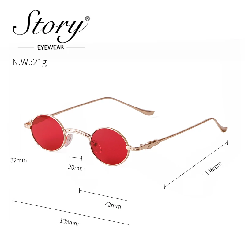 STORY Retro Metal Steam Punk Red Small Oval Sunglasses Men  display picture 2