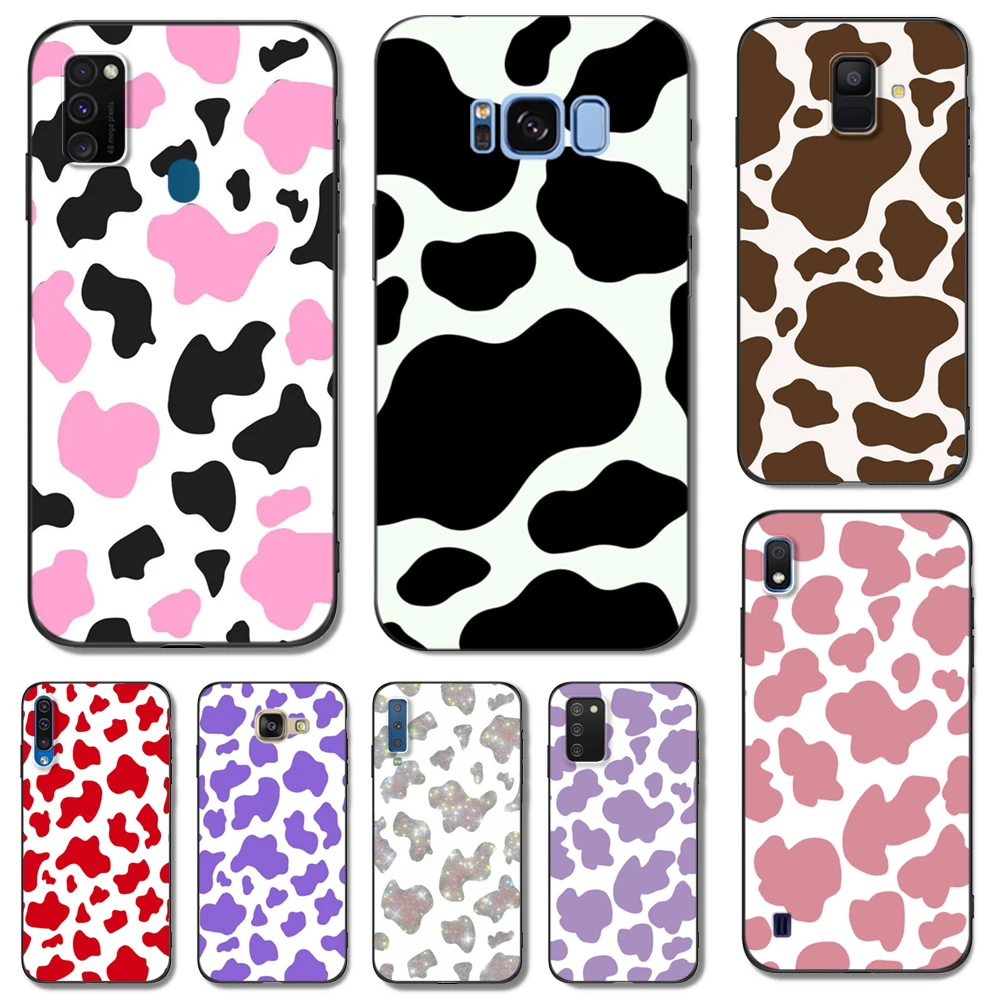 Black Tpu Case For Samsung Galaxy S6 S7 S8 S9 Plus Back Cover Cow Print Pattern