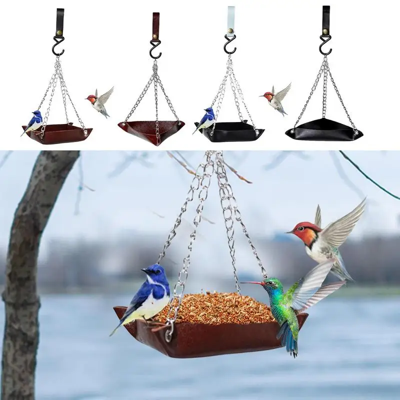 

Hanging Bird Feeder Tray PU Leather Large Platform Bird Feeder Outdoor Wild Bird Food And Water Tray Garden Backyard Decoration