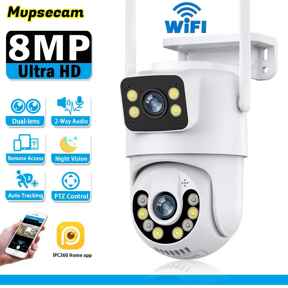 Smart Wifi Surveillance Ip Camera Outdoor Wireless 4K 8Mp Hd Video Security Telecamere Cctv Ip66 Impermeabile Ptz Wi-Fi Cam Dual Lens