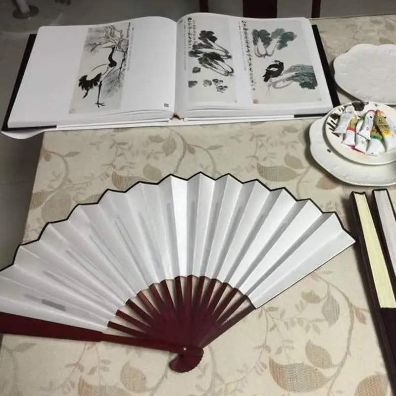 10.6 Inch/13 Inch Silk Cloth Blank Chinese Folding Fan Wooden Bamboo Antiquity Folding Fan For Calligraphy Painting Home Decor,folding fan,hand fan,wooden hand fan,silk fans