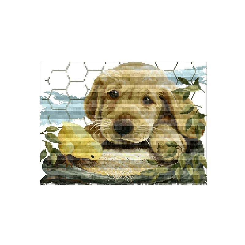 

Cross Stitch Embroidery Kits For Beginners, Puppy Dog Yellow Chicken Animals 11CT Stamped DIY Needlework