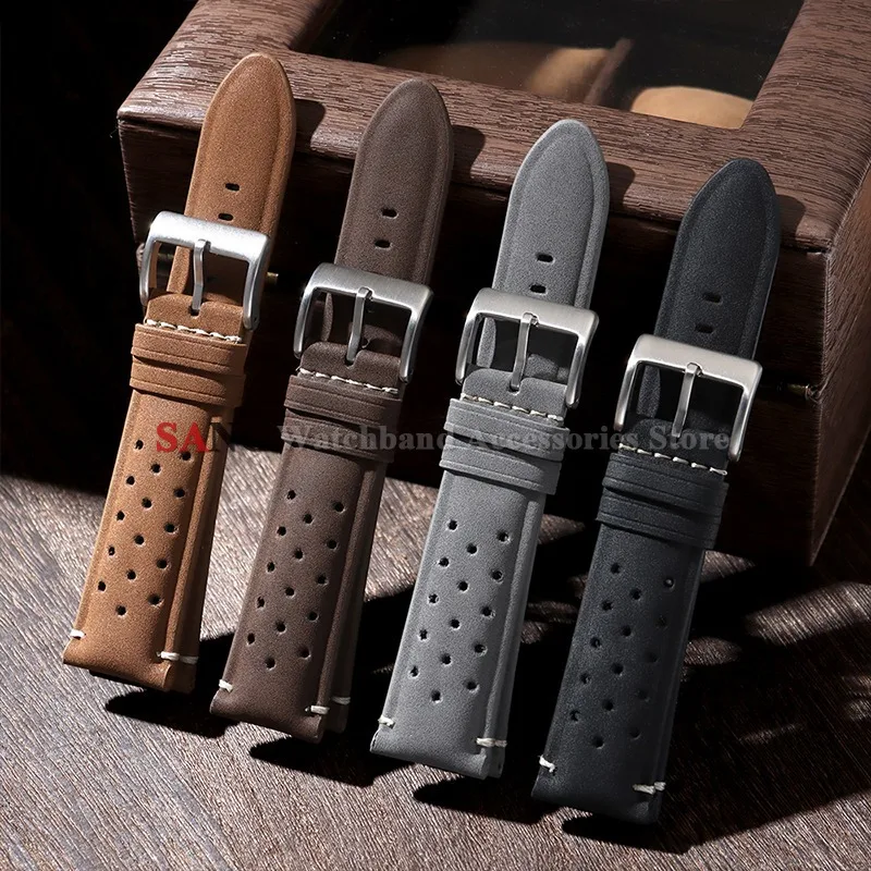 Outdoor Breathable Porous Leather Watch Strap Bracelet