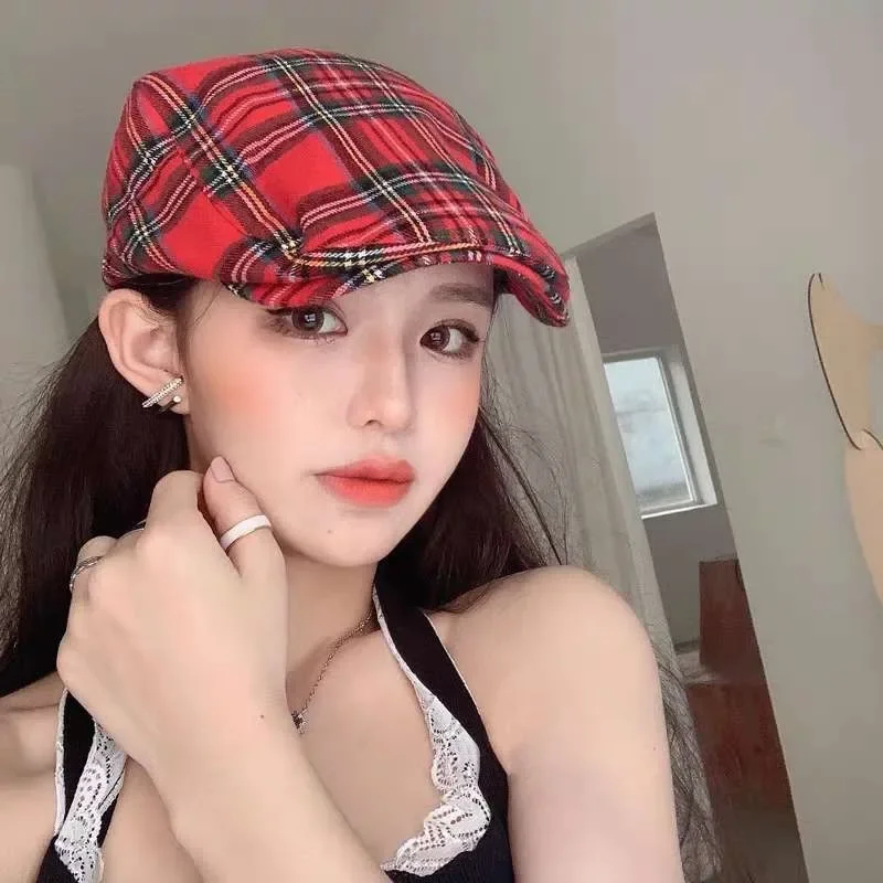 Fashion Retro Checkered Stripe Vintage Casquette Men Women Cotton Beret British Windshield Hat Street Newspaper Cap Artist Hats 3