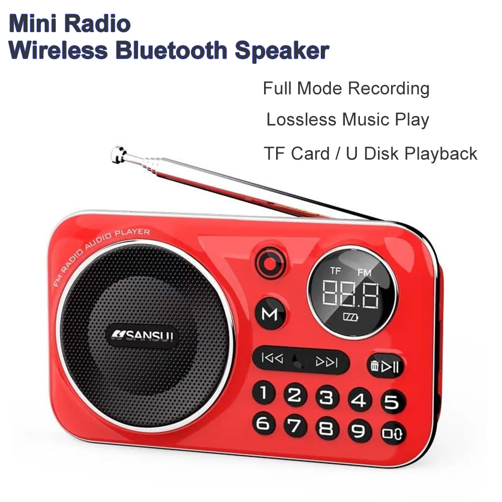 Mini Radio Portatile Walkman Altoparlante Bluetooth Supporto Bt U Disk Tf Card Recording Wireless Stereo Card Outdoor Camping Sound Box