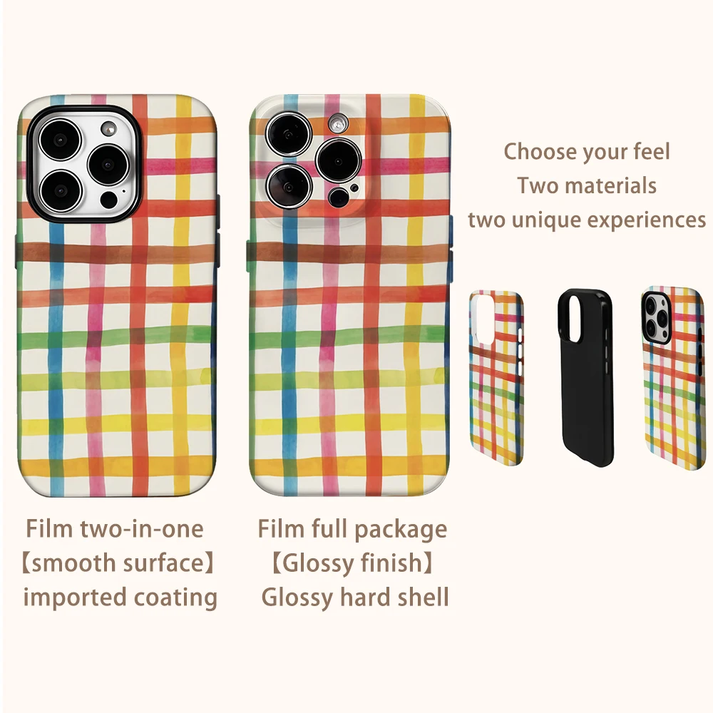 Luxury Double-Layer Rainbow Grid Painting Phone Case Back Cover