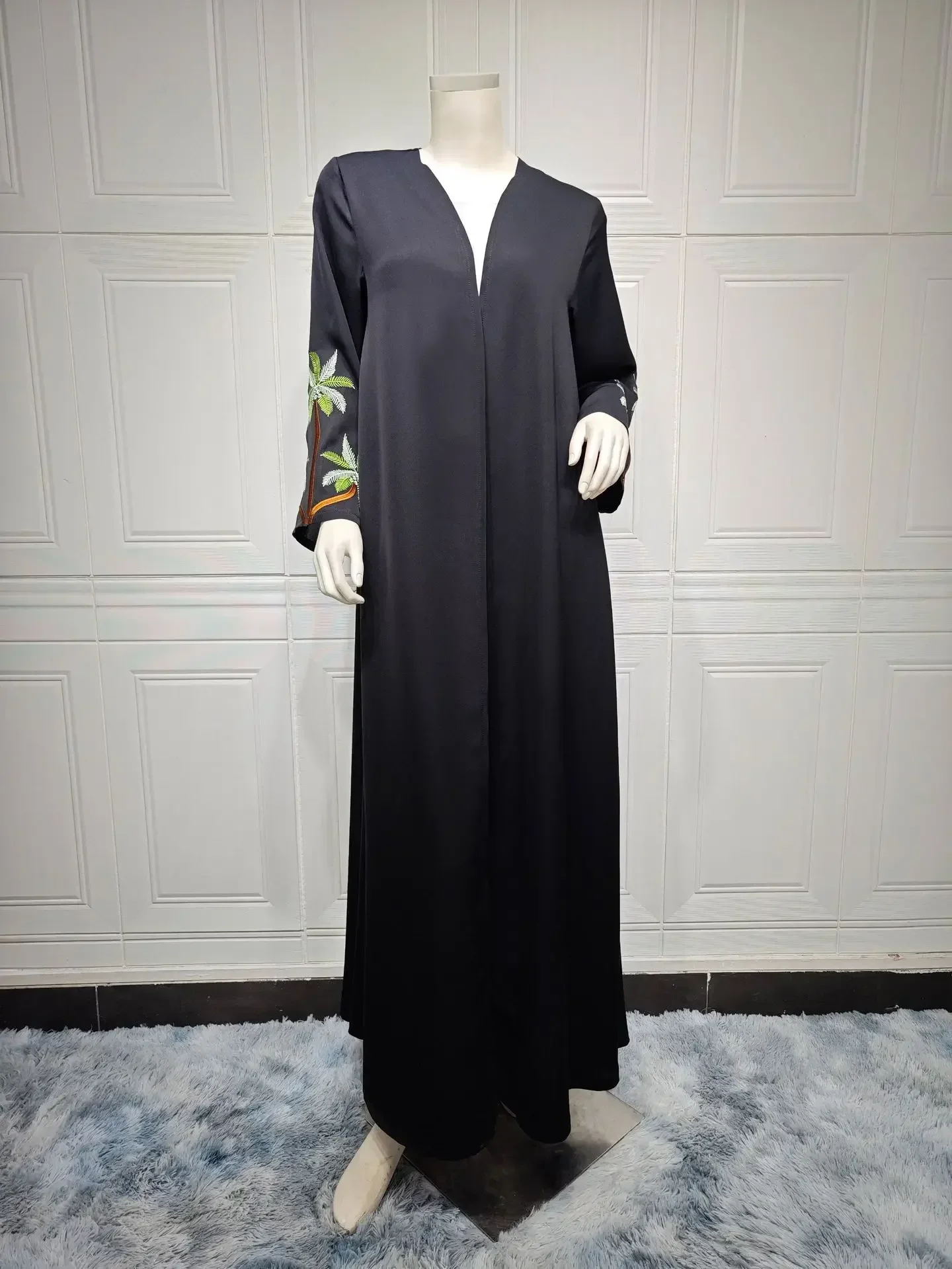 Black Casual Open Kimono Abaya for Muslim Women Ramadan Eid Jalabiya Embroidery Long Sleeve African Moroccan Robe Abayas Women