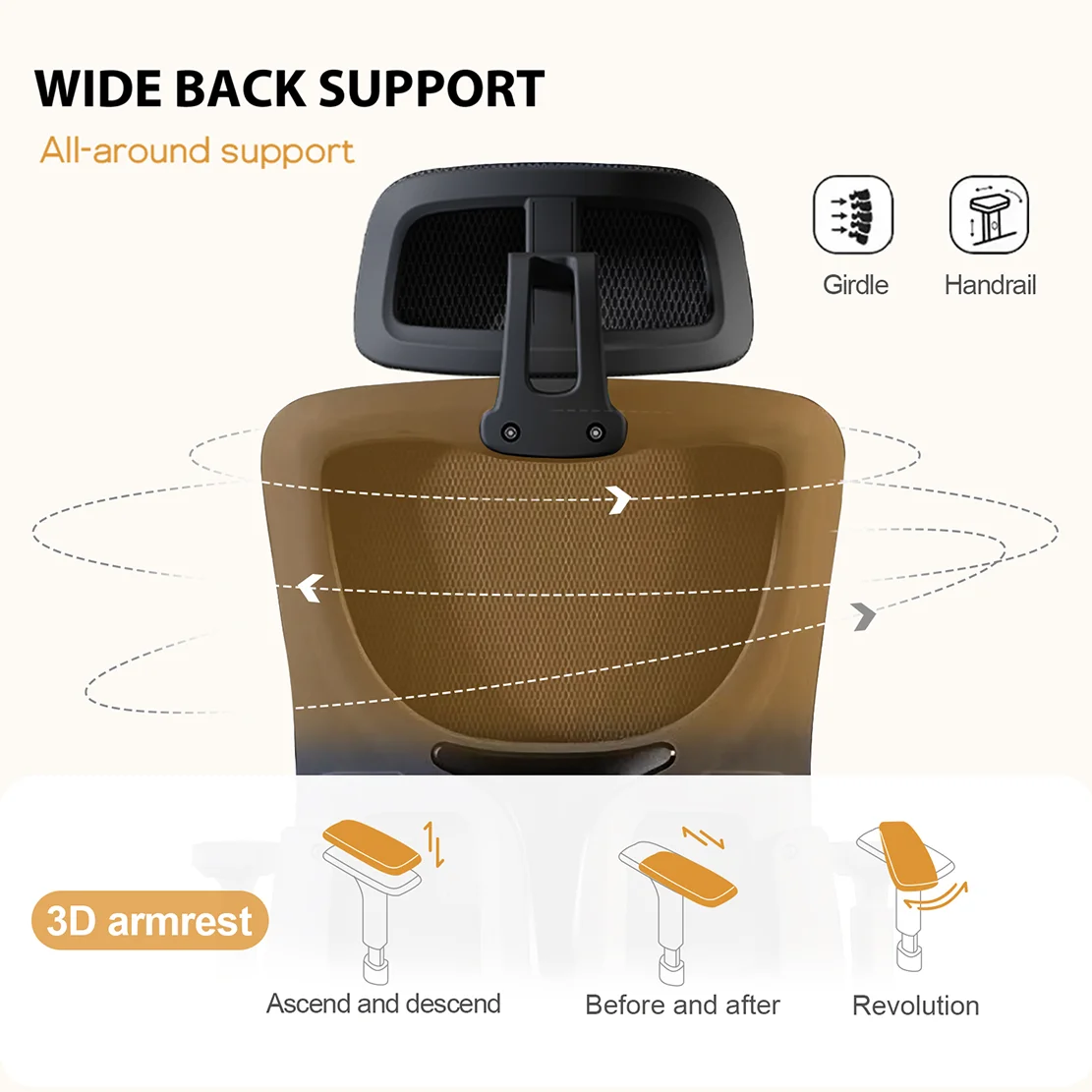 Ergonomic Office Chair, High Back Mesh Computer Chair With 3D Armrest Adjustable Headrest, Comfy Home Office Desk Chairs 6