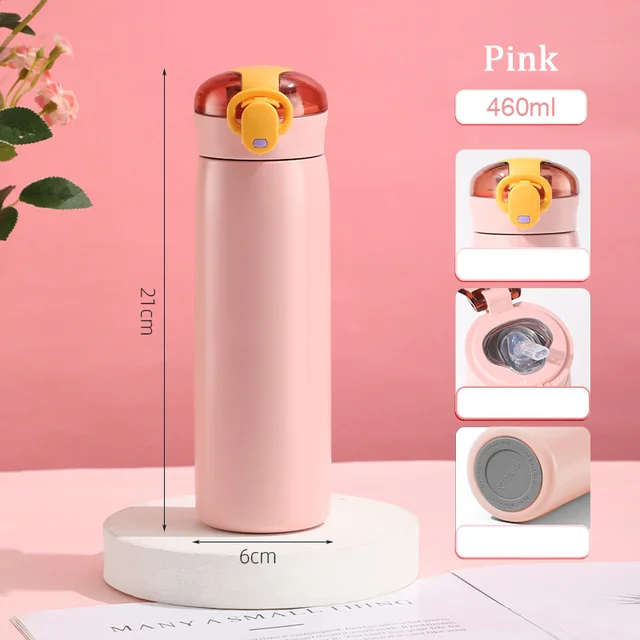 320/460ML Kids Stainless Steel Thermal Bottle Portable Kids Straw Mug Cold and Hot Thermal Thermos Student Water Bottle 6