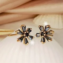 

Female Dainty Crystal Black Zircon Stud Earrings Dainty Gold Flower Earrings Jewelry Vintage Wedding Earrings For Women