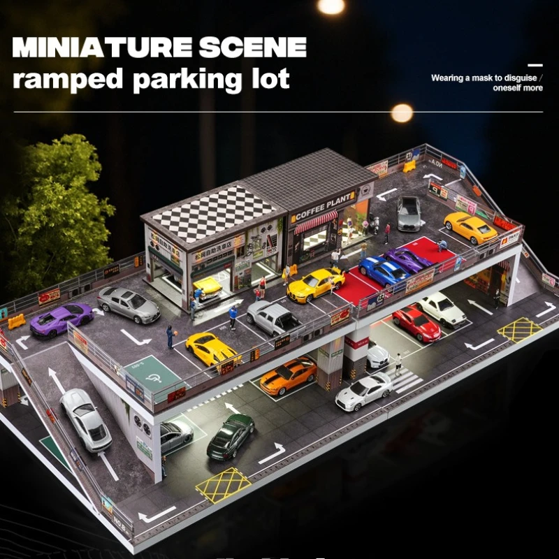 Double-Layer Ramp Parking Lot Model for 1/64 Scale Car Model Simulation Garage Scene Display Cabinet Collection Home Decor