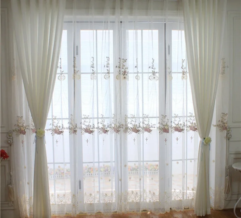 Luxury Curtains Sheer For Living Room Lace Blue Embroidered Pink-purple Romantic Princess Window Screen Kitchen Tulle Drapes 5