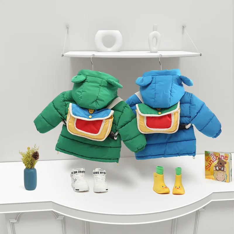 

New Children Down Padded Jacket Bear Backpack Baby Boys Girls Heavy Padded Winter Teenage Cotton-padded Parka & Coats Thicken