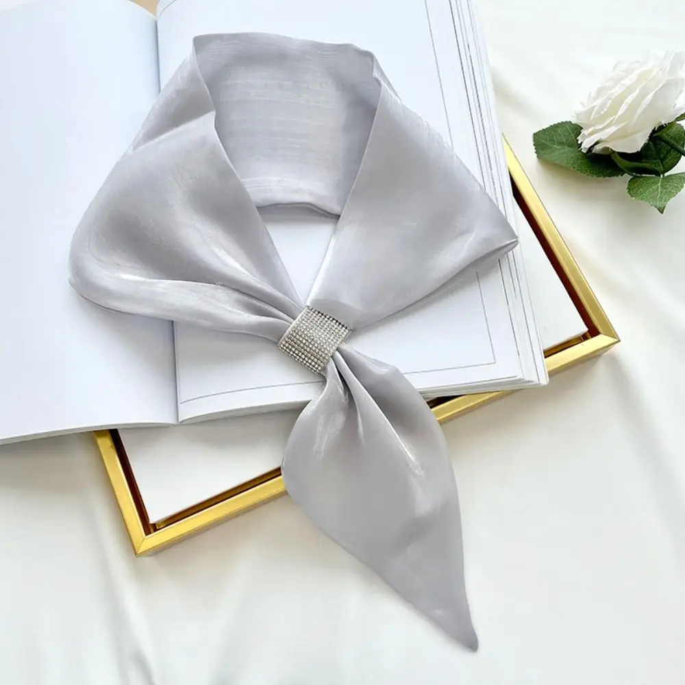 Fashion Satin Wraps Neck Diamond Soft False Collar Simple Solid Color Silk Scarf