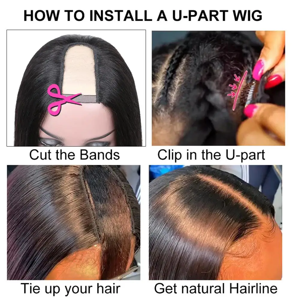 Brazilian V Part Bob Wig Human Hair No Leave Out Kinky Straight Wig Women V Part No Glue Natural Color Human Hair human hair wig lace front wig human hair wigs front lace wig