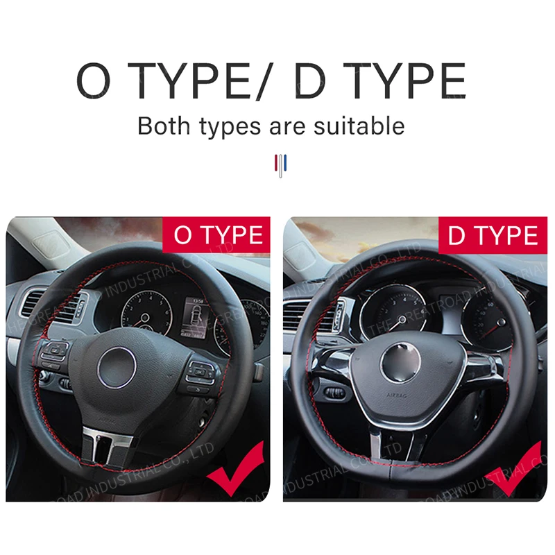 Steering Wheel Cover 38cm 15inch Real cowhide Genuine Leather Car Steering Wheel Braid Cover Hand-stitched Soft Non-slip Auto Interior car products