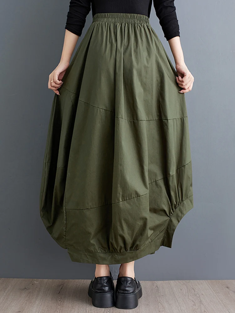 Asymmetrical Green Vintage High Waist Skirt Women New Korean Loose Casual Midi Skirts Fashion Elegant Clothes Summer Autumn 2025