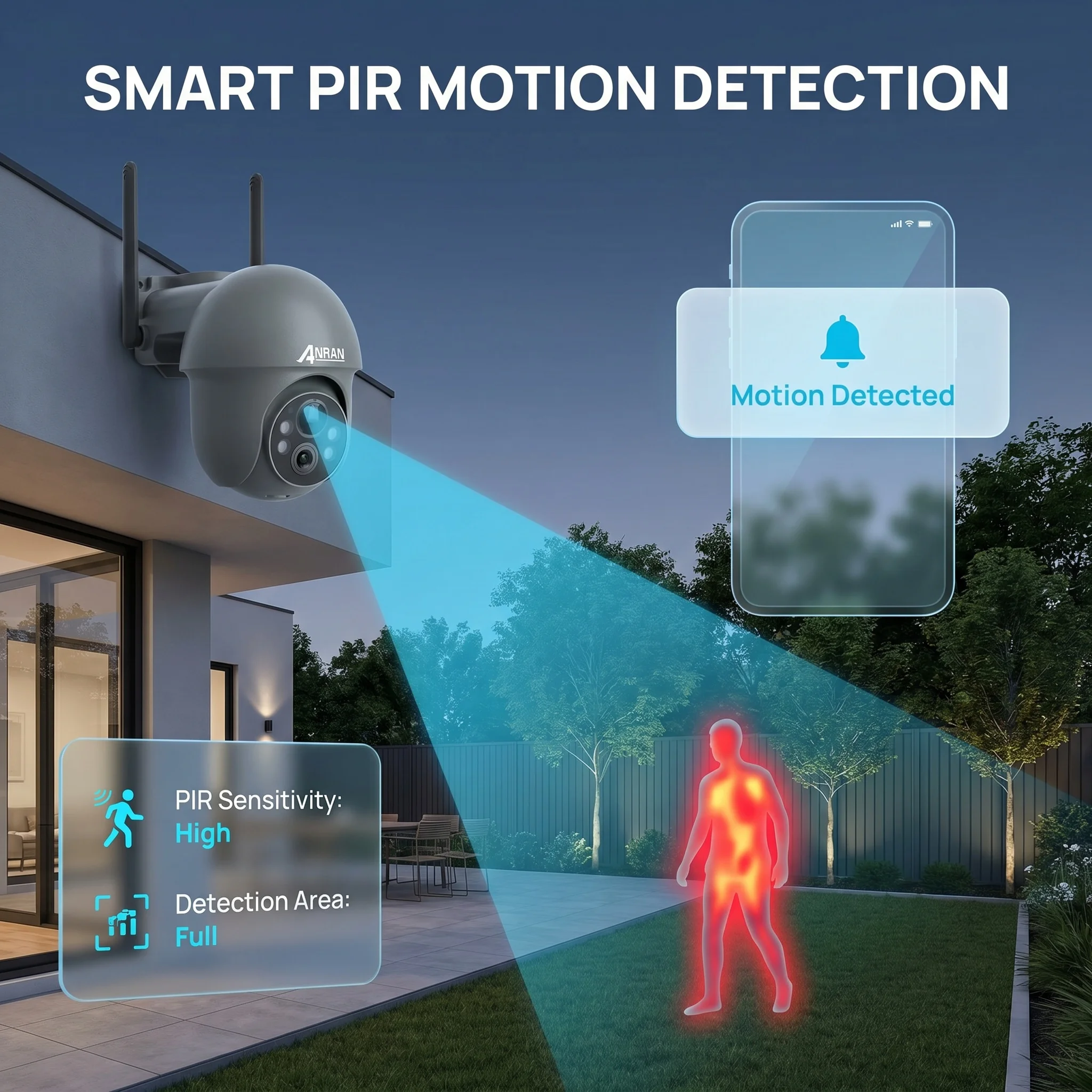 ANRAN 5MP Solar Security WiFi Camera Outdoor Wireless Surveillance Floodlight Motion Detection Color Night Vision Remote Viewing 4