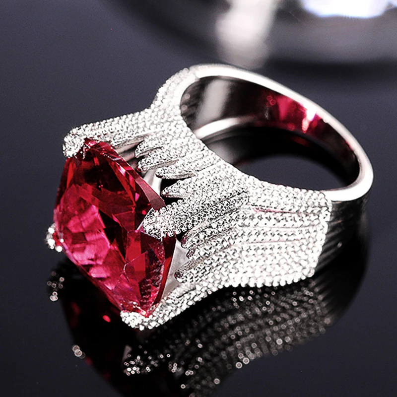 Geometric Red Cubic Zircon Luxury Rings 2