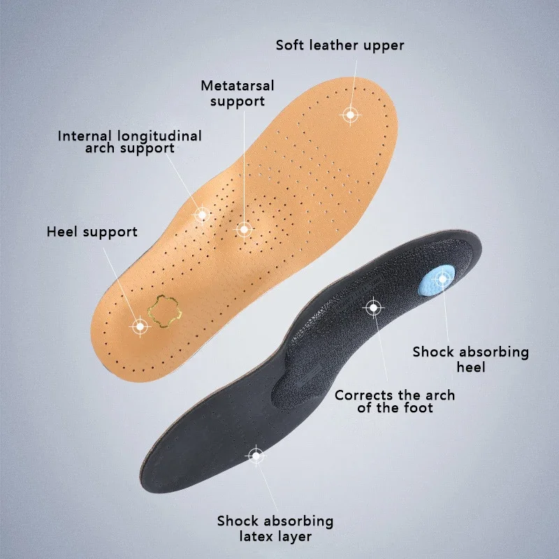 1Pair Leather Insoles Men Women Orthopedic Insoles Arch Support Inserts High Quality Breathable Shoe Pads Deodorising Feet