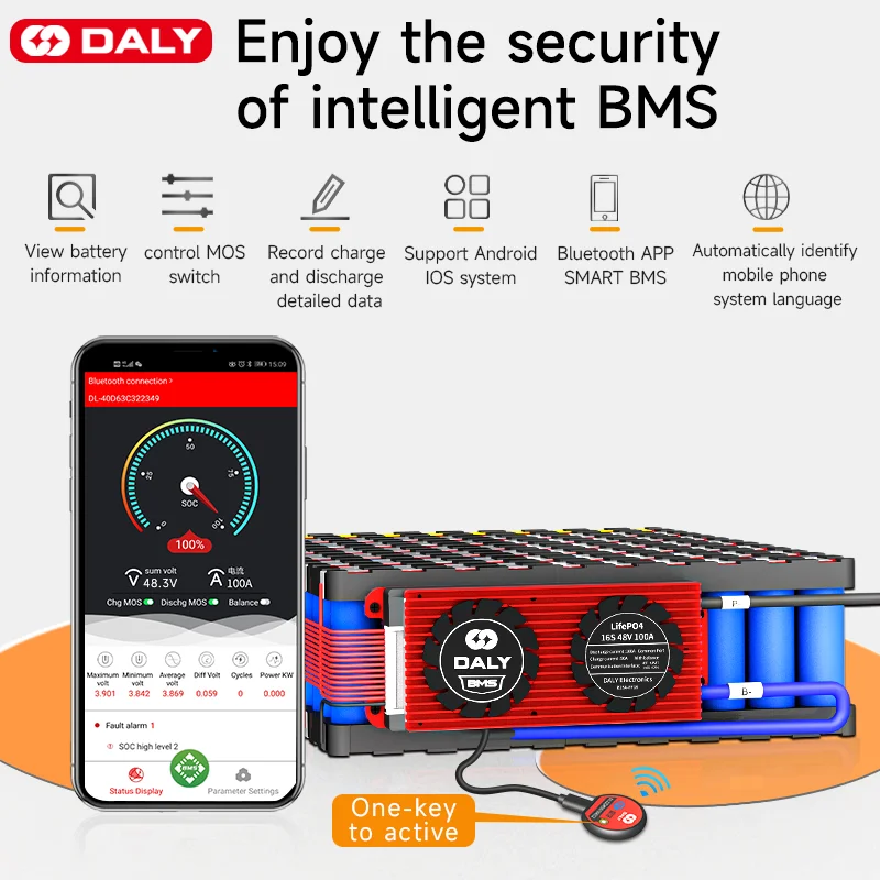 Li-íon Esperto de Daly com bt para a Bateria 18650 Lifepo4 16s 48v Bms 3s 4s 12v 7s 8s 24v 10s 36v 13s 20s 80a 100a 150a 200a 250a 500a - Image 5