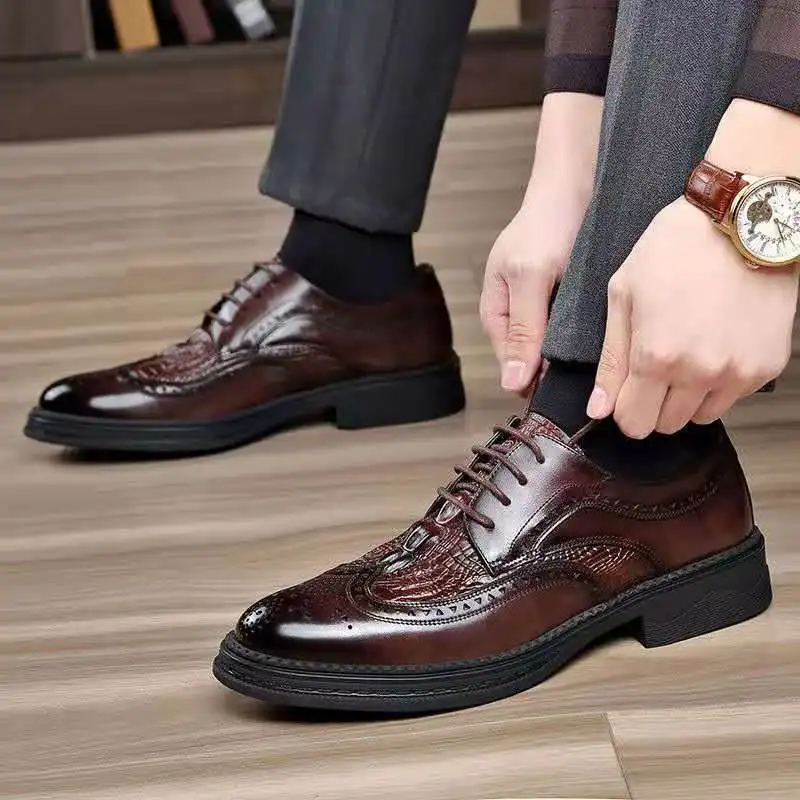 Men Brogue Shoes SUIT Shoes Casual Formal Business leather brown Wedding Italian Dress banquet Shoe