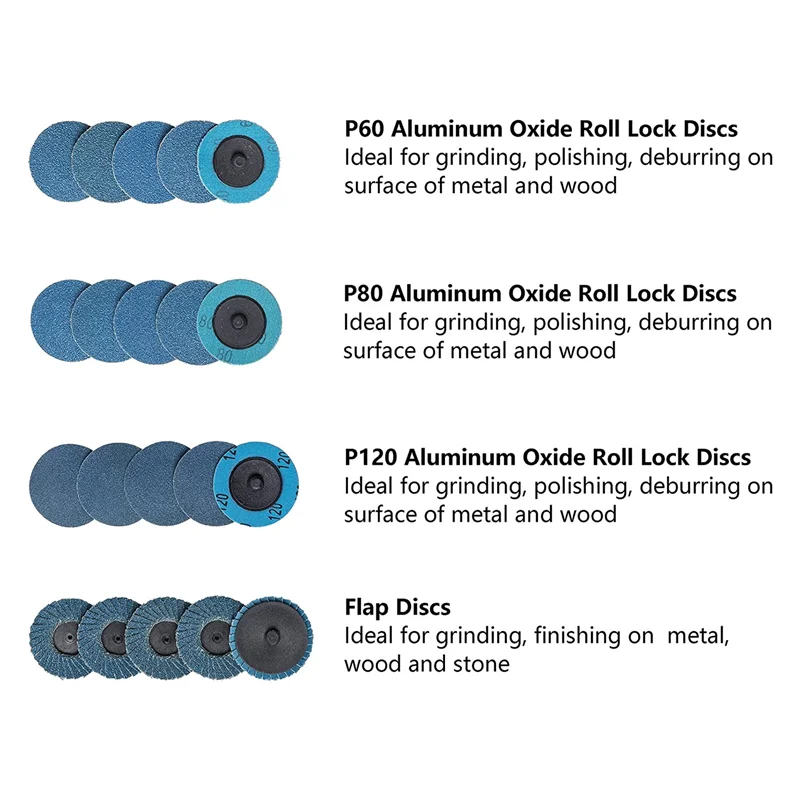 44-Piece Roll Lock 2 Inch Sanding Disc Set, Finishing Disc, Quick Change Disc with 1/4 Inch Stand