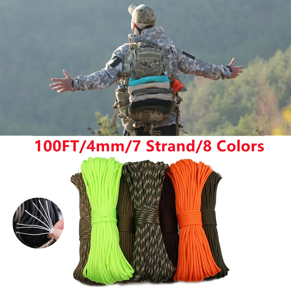 

8 Colors Survival Parachute Cord Lanyard Camping Climbing Camping Rope Hiking Clothesline Diameter 4mm 7 Polyester Inner Core