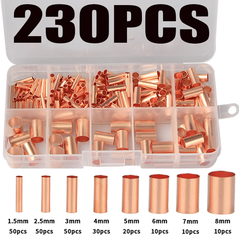 230pcs 1.58mm Copper Connecting Pipe Wire Joint Small Copper Tube