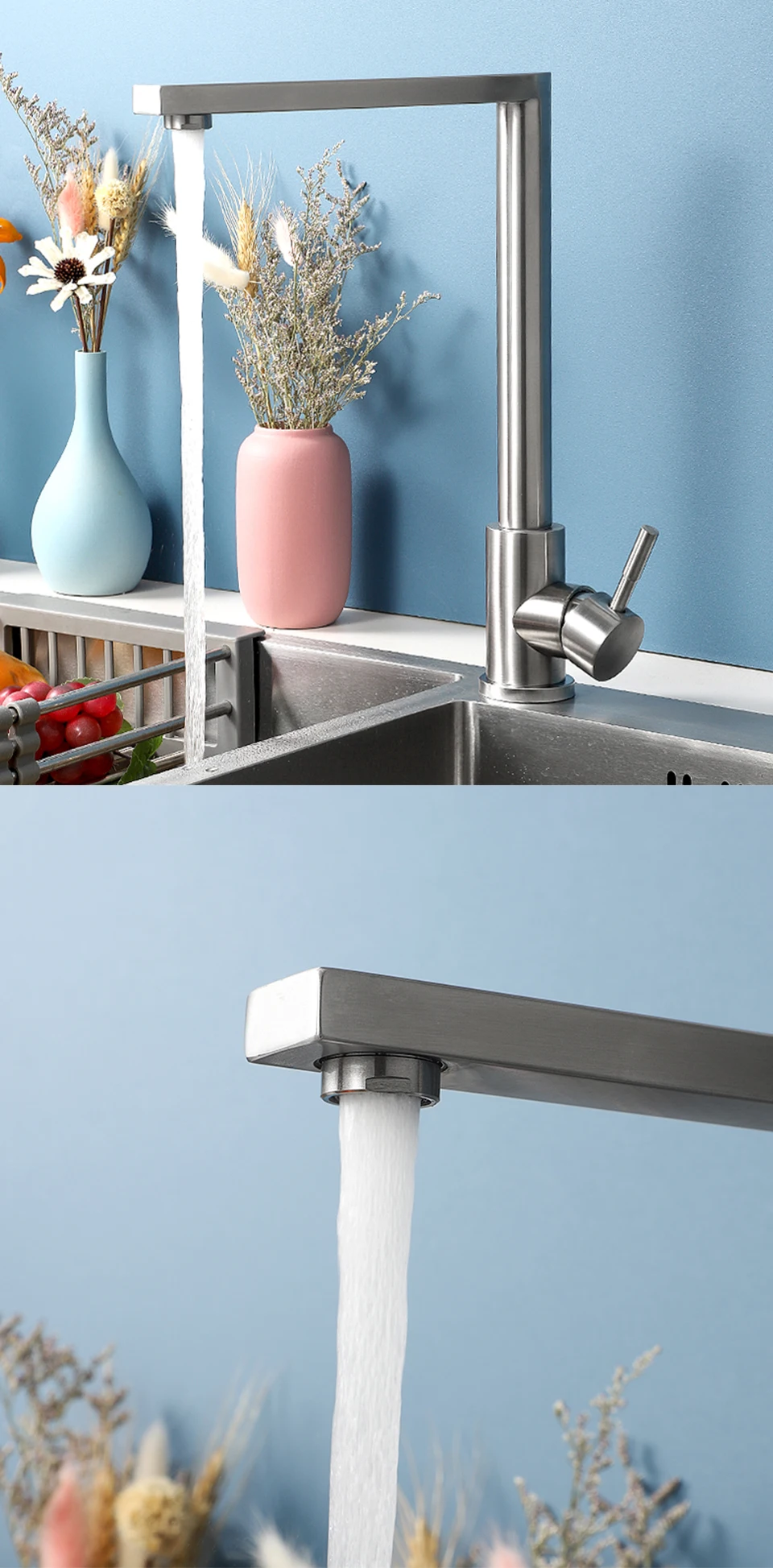 Description Picture 5 of itemULA Stainless Steel Kitchen Faucet 360 Degree Rotate Flexible Sink Faucet Hot Cold Water Kitchen Sink Mixer Tap