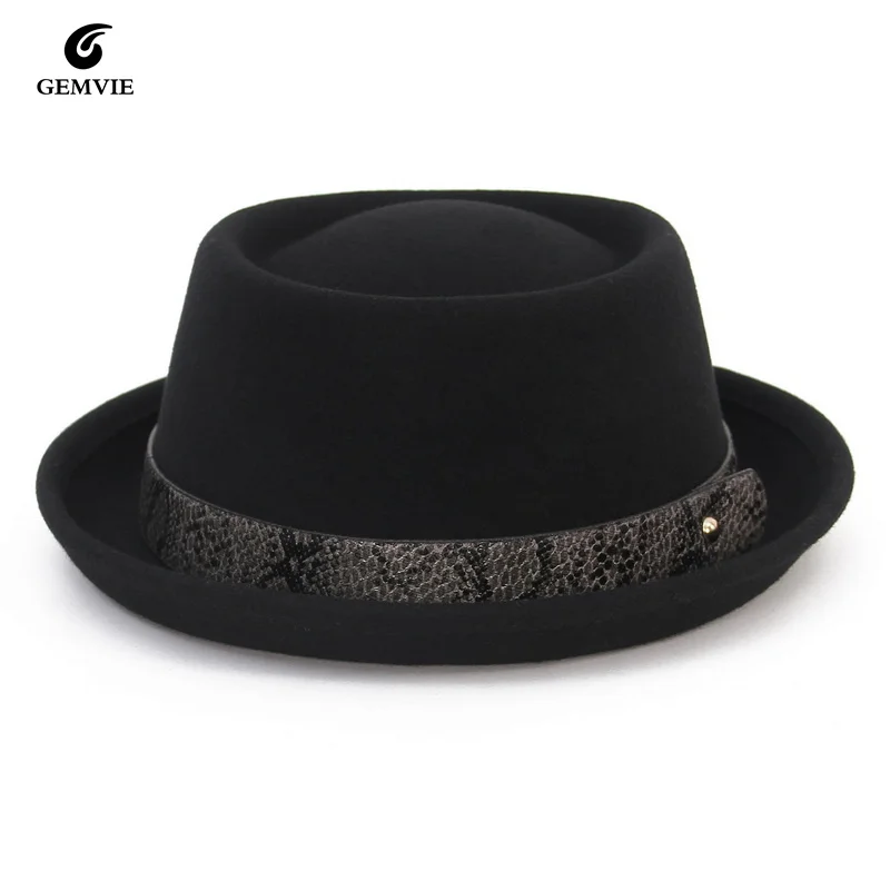 2022 Men Fedora Hats Fashion 100% Pure Wool Men's Hat Texture Belt PORK PIE Hat Classic Church Cap Autumn 1