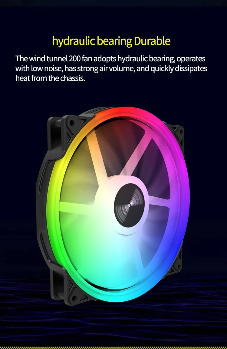 20025 5V 3PIN ARGB Case Fan 200mm 4PIN Cooling Fan High Air Volume 500-1500RPM C