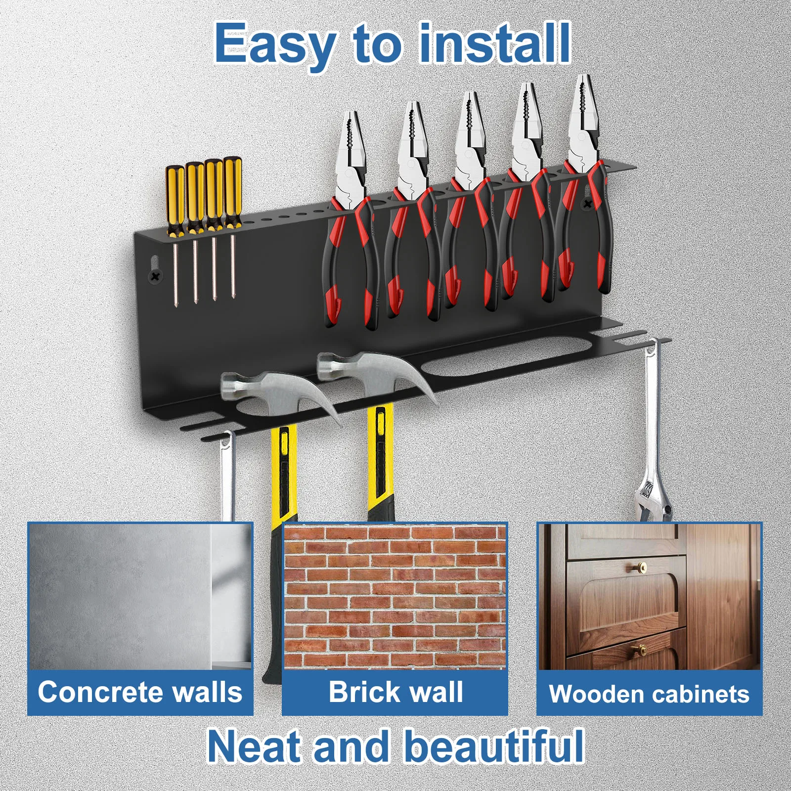 4 in1 Screwdrivers Storage Rack Wall Mount Wrench Pliers Hammer Garage Tool Organizer Rack Save space Garage Storage Holder