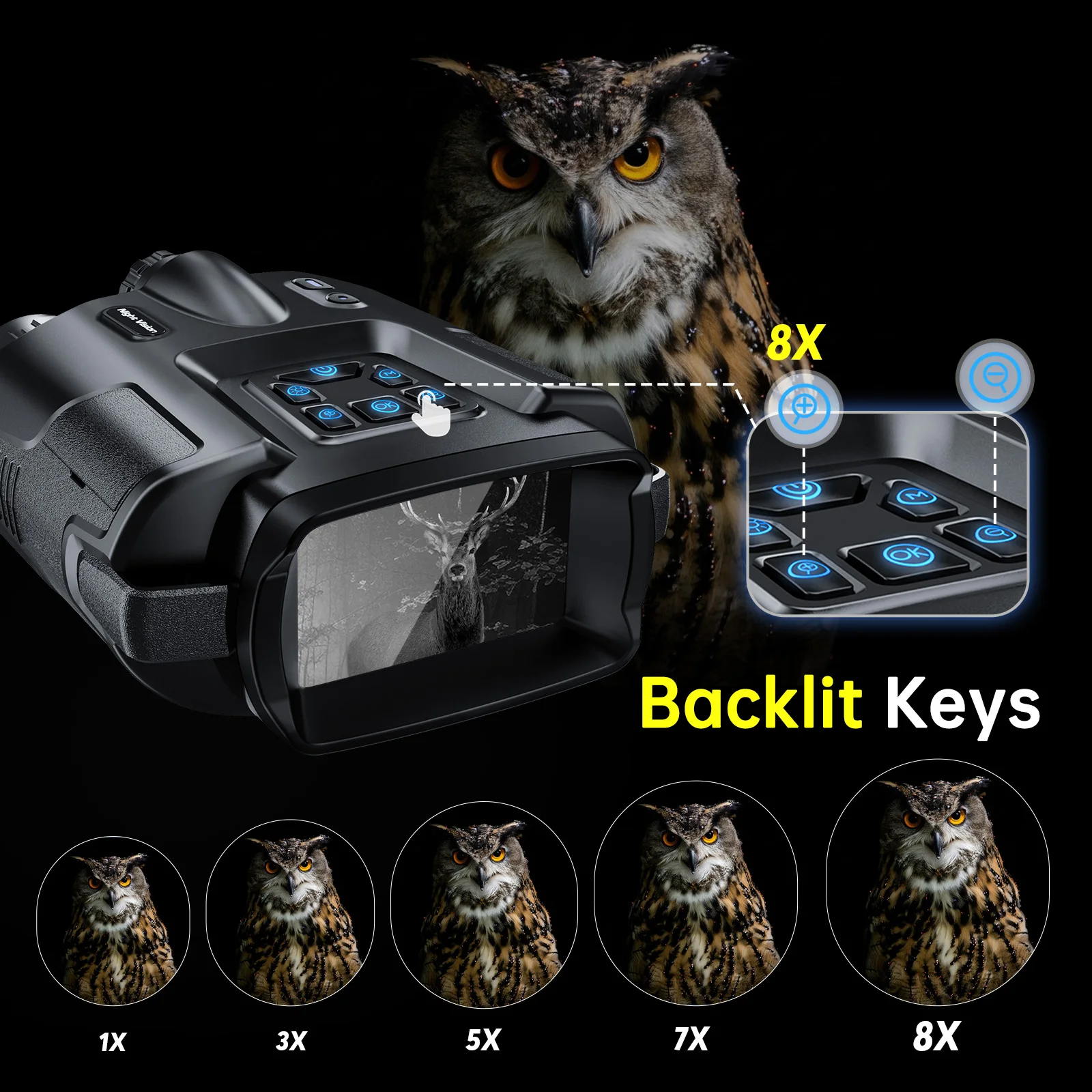 4K Digital Night Vision Binoculars – 8X Zoom, 600m Infrared Night Vision, 5000mAh Rechargeable Battery & 64GB Memory Card for Wildlife Observation & Outdoor Use 5