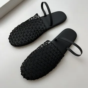 2026 Summer Hollow Sandals Women Flats Shallow New Beach Shoes Comfort Retro Female slippers 35-40 1