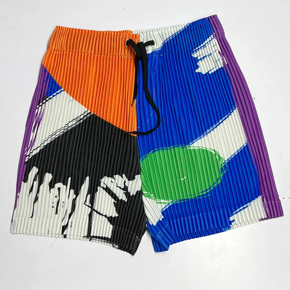 Miyake Original Printing Beach Pants Men 2024 Summer New Casual Sports Seaside Large Elastic Men's Pleated Shorts Men Clothing 5