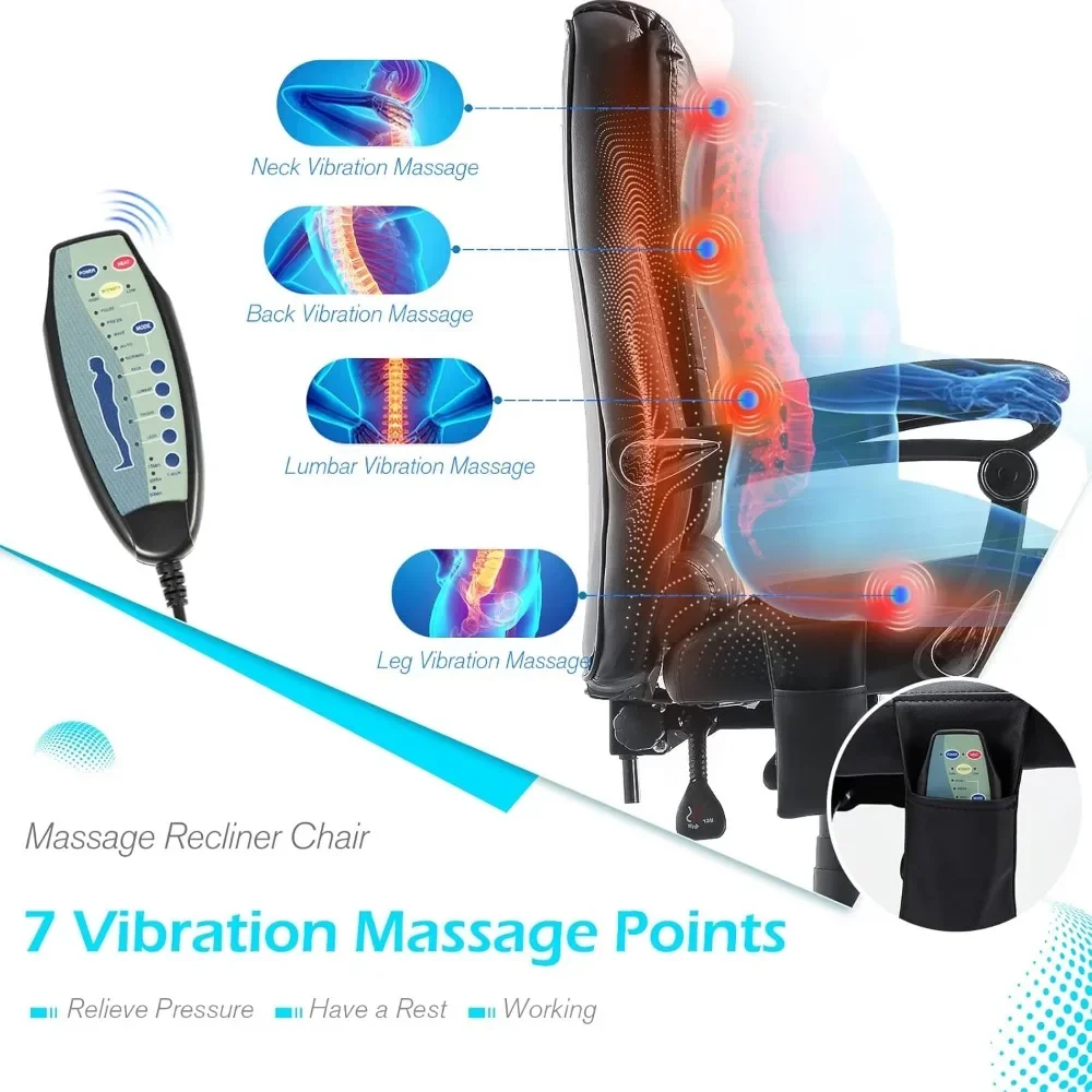 Ergonomic Reclining Office Chair, Heat & Massage High Back Desk Chair w/Retractable Footrest, Executive Swivel Leather Chair 5