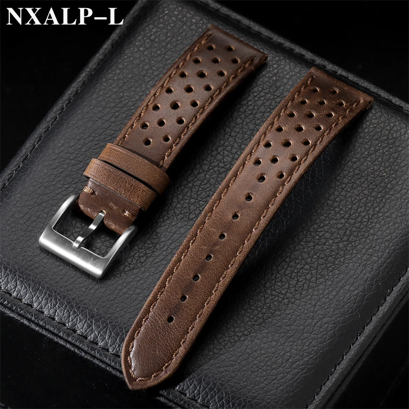 Breathable Cowhide Leather Watch Strap – Oil/Matte Finish Adjustable Wristband