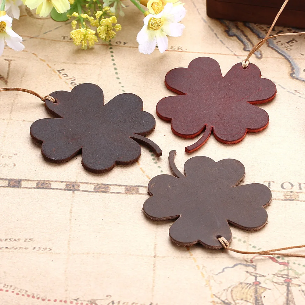 

4 Clover Bookmark Genuine Leather 5.8x5.8 cm Brown Coffee Wine Red