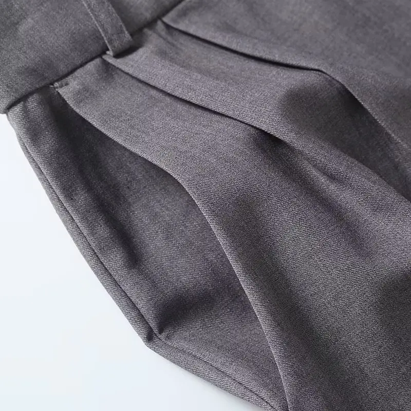 Dave&Di  French Lazy Light Gray Simple Suit Trousers Retro Style High Waist Loose Boyfriend Casual Pants For Women