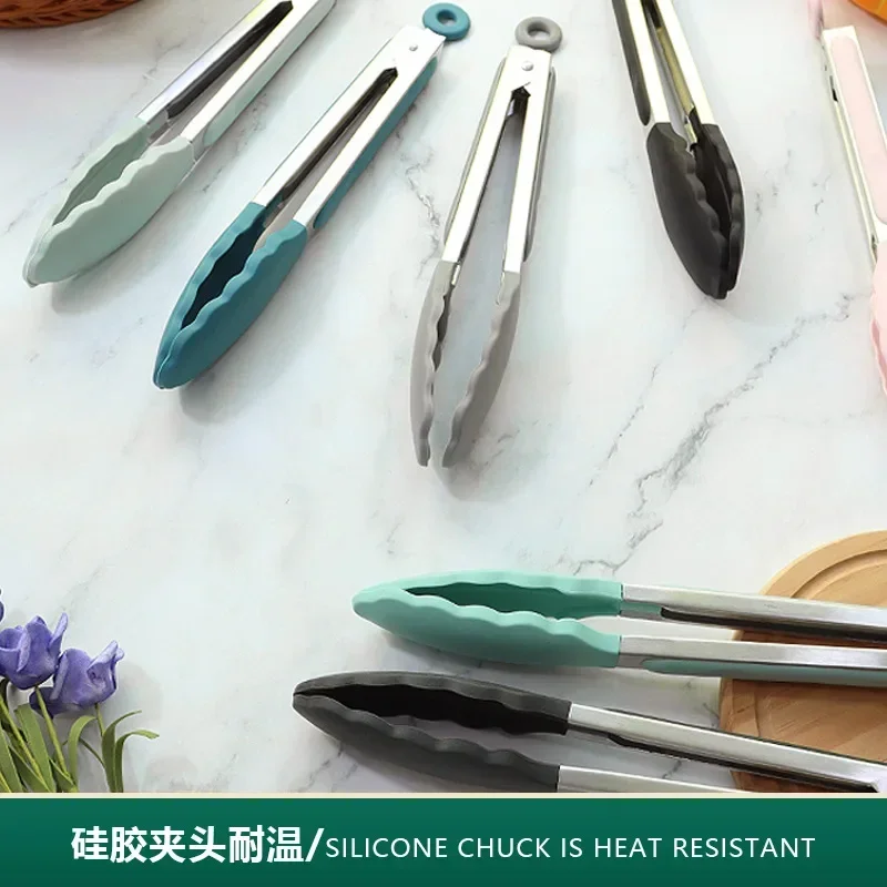 

Силиконовые зажимы для пищевых продуктов, зажимы для хлеба из нержавеющей стали, корейские зажимы для барбекю, термостойкие зажимы для пищевых продуктов из пищевого силикона