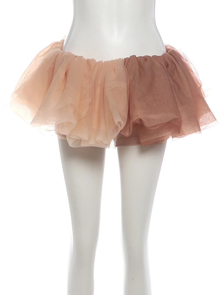 Nibber Hottie 2 Piece Set Women Y2K Mesh Patchwork Double-Layer Vest+Tierred Puffy Skirt Midnight Sexy Birthday Party Suits