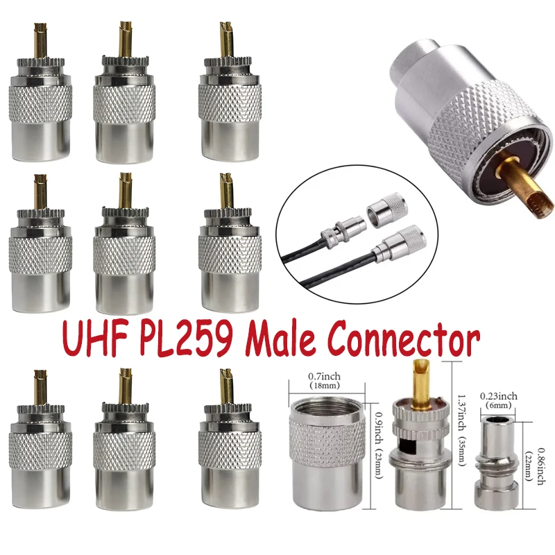 Mini adaptador macho UHF PL259 fácil de usar para cabo coaxial RG8X ...
